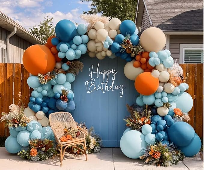 Orange Blue Balloon Arch Double Stuffed Latex Orange Sand White Balloons Light Blue White Balloon Garland for Birthday Fall Baby Shower Thanksgiving Harvest Autumn Home Decor