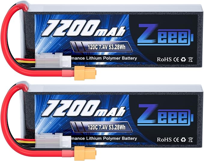 Zeee 2S Lipo Battery 7200mAh 7.4V 120C Soft Pack Battery with XT60 Connector for RC Car Truck RC Vehicles Truggy Buggy Tank Helicopter Airplane Racing Models(2 Pack)