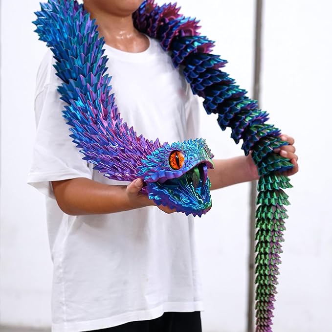 47.5inch Super Large 3D Printed Snake Models,Movable Teeth,Flexible Joint Animal lacertid Figurines, Stress Relief, Fidget restlessness, ADHD Toys, Surprise Fantasy Gifts (RGB/79inch)