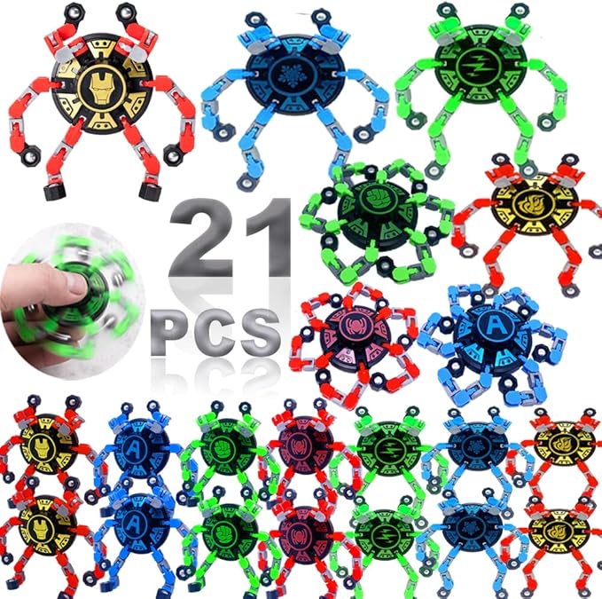 21Pack Fingertip Gyro Toy Fingertip Mechanical Top DIY Deformation Robot Metal Transformable Gyro Spinners Funny Finger Chain Robot Toy Fidget Spinners Stress Relief ADD ADHD Astium for Kids Adults