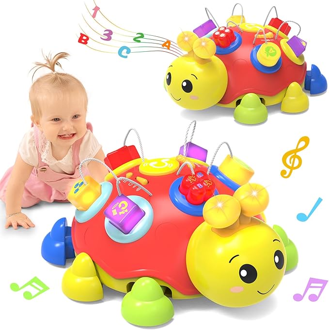 Baby Bilingual Musical Ladybug Crawling Toys,Baby Toys 6-12 Months with Light-up Music, Early Educational Learning Toys, Infant Gift Toys for 7 8 9 10 11 Months 1-2 Years Old Newborn Boys Girls (Red)