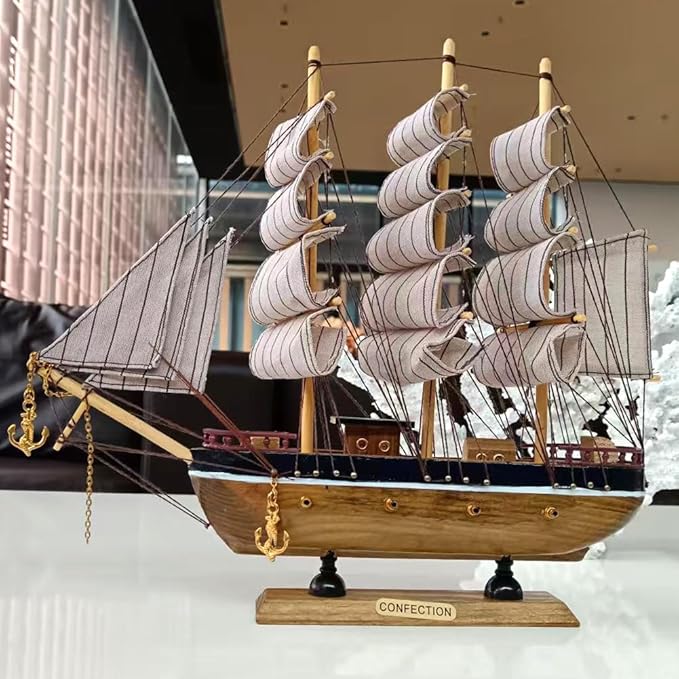 Model shipHandmade Crafts Sailing Ocean Theme Smooth Sailing Model Mediterranean Sailing Wooden Sailing Boat Suitable for Home Office Desktopssailboat Model(Brown) Ship