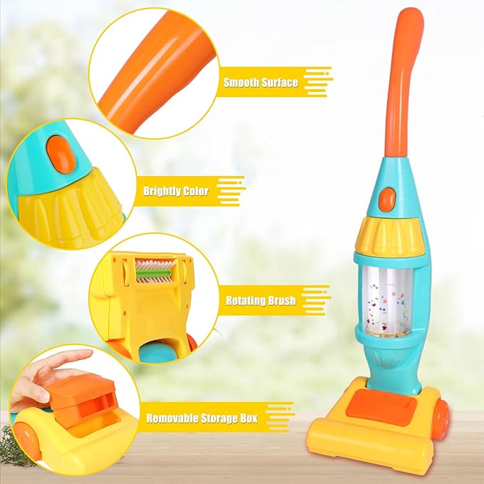 Kids Vacuum Cleaner Toy for Toddler, Toy Vacuum Cleaner with Light & Realistic Sounds, Pretend Role Play Household House Keeping Kids Cleaning Set Playing Learning Toys for Children Girls Boys