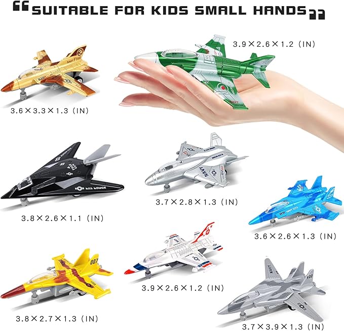 OTONOPI Fighter Jet Toy Model Airplane Playset Aircraft Plane Military Air Force Set Diecast Pull Back Toy Planes F-15 F-16 F-18 Model Birthday Gift for Boys Toddler Kid Girl Age 3+ Party Favor 8 Pack