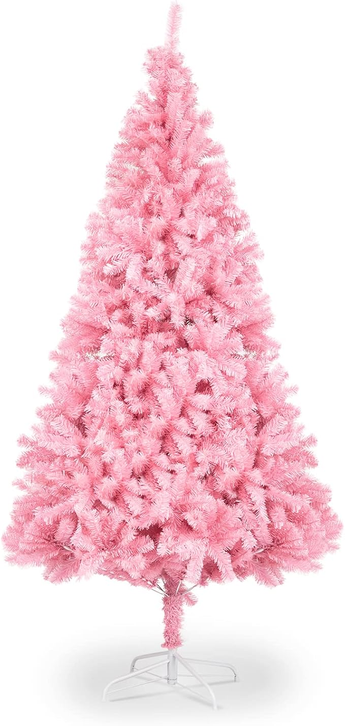 Bonnlo 7ft Unlit Pink Christmas Tree, Artificial Christmas Tree w/1400 Branch Tips, Sturdy Metal Stand, Indoor & Outdoor Xmas Tree for Holiday Decor