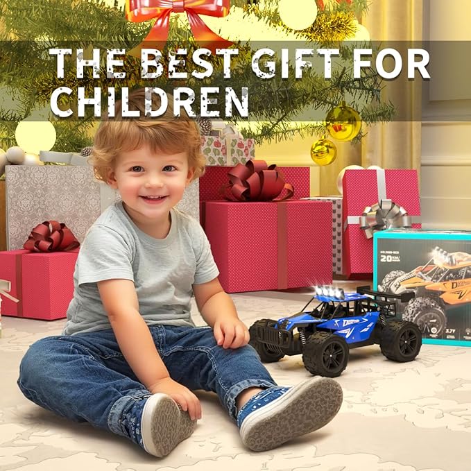 Remote Control Car Monster Truck Toys 1:16 Scale RC Car For Boys 2.4GHz High Speed 20 km/h With LED Headlights,Rechargeable RC Cars Gifts for Boys 4-7 8-12 Christmas, Beginner, Kids 6-12+(Blue)