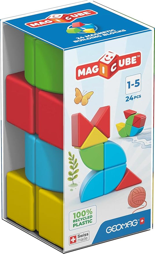 Geomag Magicube 24pcs Magnetic Blocks - Magnetic Building Blocks for Toddlers 1-3, Montessori Toys for 1+ Year Old, Autism Sensory Product, Magnets for Kids