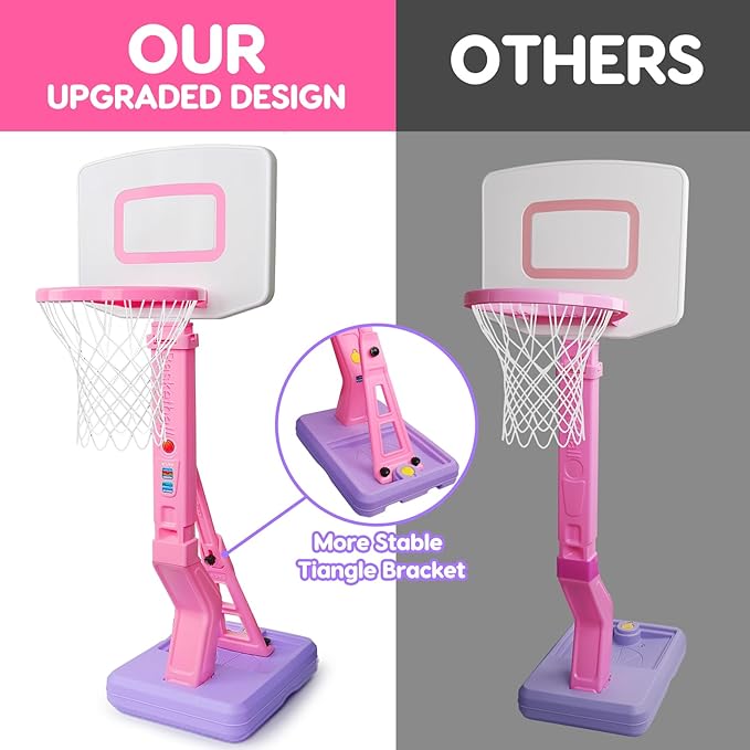 Toddler Pink Basketball Hoop Indoor Outdoor Backyard Poolside Basketball Hoop for Kids 1-3 4-8 Height Adjustable Girls Basketball Goal with Balls Toys for 1 2 3 4 Year Old Girl Birthday