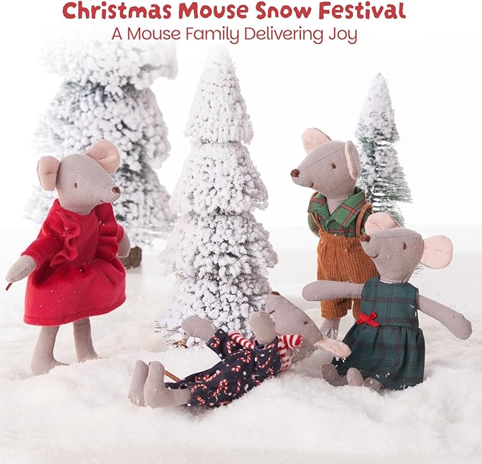 Giant bean® Mouse Toys for Kids, Christmas Mouse, 4 PCS Hand Made Mouse Family Dolls with Removable Clothes, Suitable for Infants, Boys and Girls, Dollhouse People
