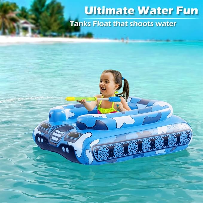 Inflatable Tank Pool Floats Kids - Jasonwell Toddler Pool Floaties Swimming Pool Tank with Water Cannon Gun Swim Floaty Rafts Lake Beach Party Pool Toys for Boys Girls Toddlers Kids