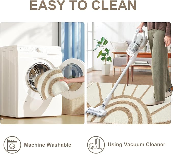 Ojia Boho Bathroom Runner - 2'X4.3', Handwoven Washable Tan Kitchen Rug with Tassels, Bohemian Cotton Accent Throw for Entryway/Floor Carpet