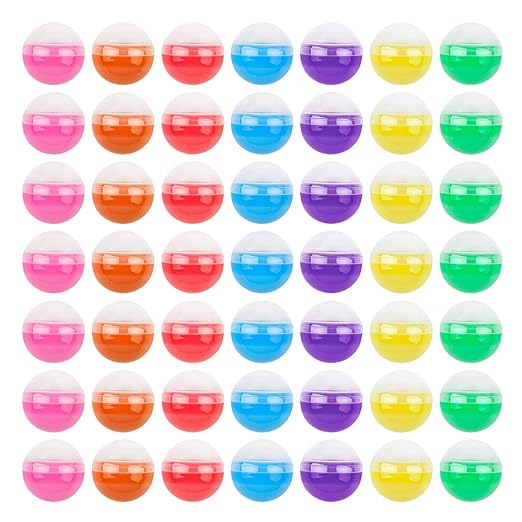 AUEAR, Colorful Small Round Capsules 1.1 Inch Vending Machine Empty Plastic Gumball Containers for Party Favor Prize (50 Packs)