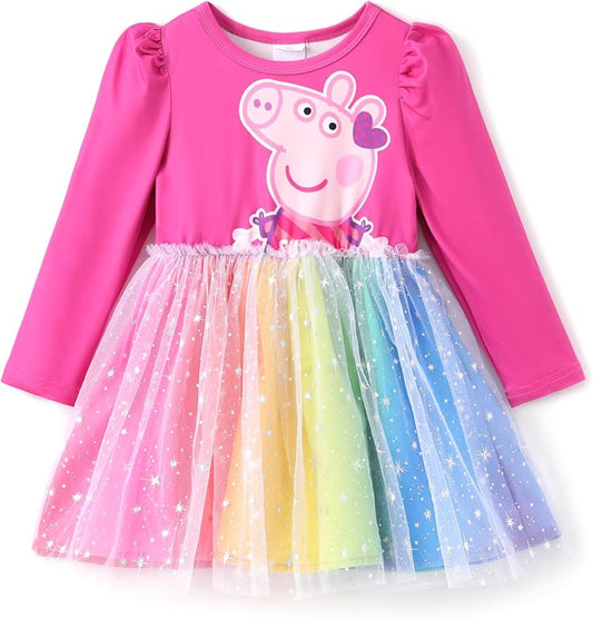 Peppa Pig Toddler Girls Dress for Fall Long Sleeve Tutu Dresses for Birthday Party Tulle Princess Dress Little Girl Size 2-6T