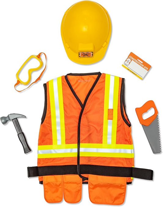 Melissa & Doug Construction Worker Role Play Costume Dress-Up Set (6 pcs) Frustration-Free Packaging - Pretend Construction Worker Outfit, Construction Worker Costume Set For Kids, Toddlers Ages 3+