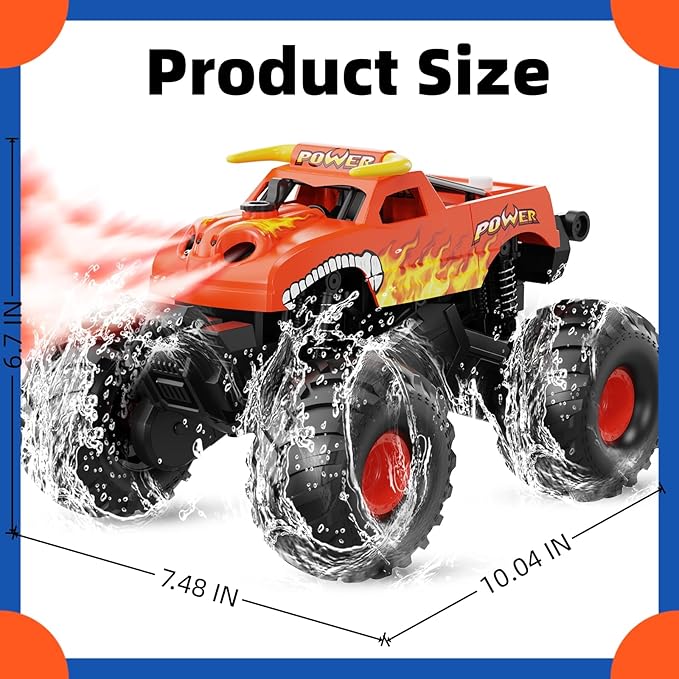 Waterproof RC Cars - 1:16 Monster Remote Control Truck, Christmas Birthday Gifts for Boys 8-12, 4WD All Terrain Off-Road RC Truck, Amphibious Pickup Toys for 8 9 10 11 12 Year Old, Orange