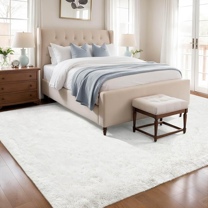 5x8 Fluffy Soft Cream White Rug for Living Room Bedroom, Large Area Rugs Super Soft Shaggy Carpet for Classroom Kids Babys Playroom Toddler Nursery Dorm Home Decor, Modern Indoor Non Slip Rug