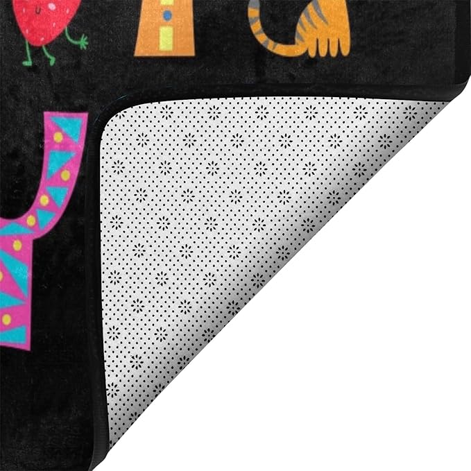 ABC Alphabet Rug, Classroom Playmat Rugs - 5x7 Ft Kids Carpet with Rubber Backing, Colorful Cartoon Letters Kids Play Mat Nursery Rugs for Toddlers Children Bedroom Playroom - Black