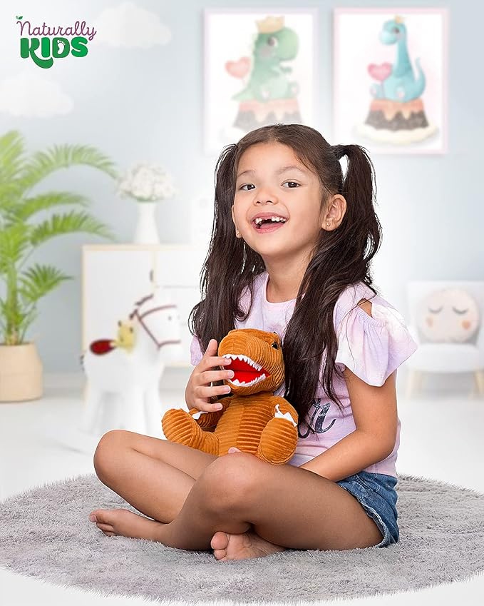 Naturally KIDS Stuffed Animal, Toddler Gifts for Boys, Girls, Plush Dinosaur Toy Brown