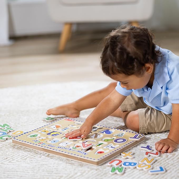 Melissa & Doug Wooden Alphabet Sound Puzzle - Wooden Puzzle with Sound Effects (26 pcs) - FSC Certified