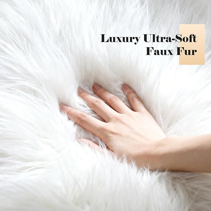 60 Inch White Faux Fur Christmas Tree Skirt with 4.5" Extra Long Pile– Ultra Plush Snow-Like Tree Collar for 6-9 Ft Trees