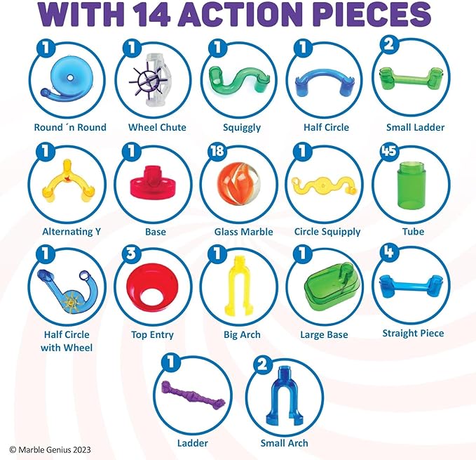 Marble Genius Marble Run - 85 Complete Pieces Maze Track Easter Toys for Adults, Teens, Toddlers & Kids Aged 4-12 Years Old (67 Translucent Marbulous Pieces + 18 Glass-Marble Set), Explorer Set