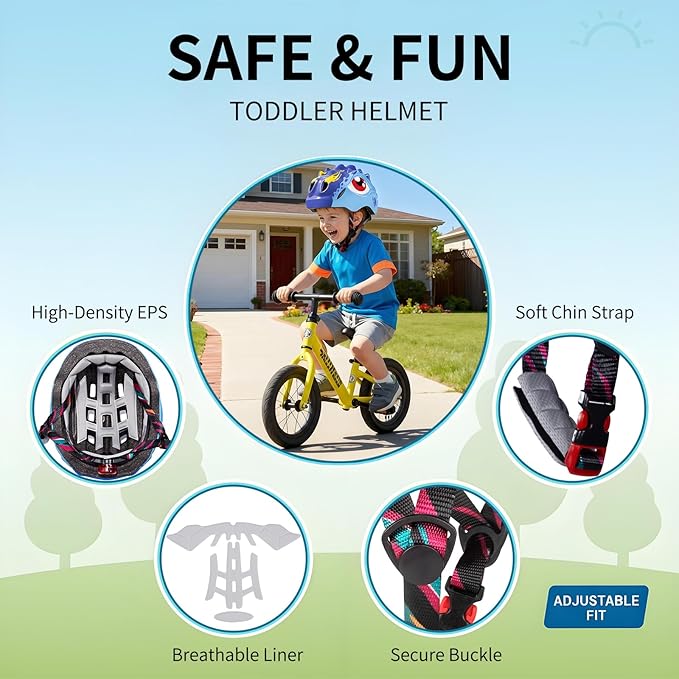 KINGBIKE Toddler Helmet 2-3-5-8 Years Kids Balance Bike Helmets Size Adjustable 3D Dinosaur with Led Light for Skateboard Scooter Cycling Skaterolling