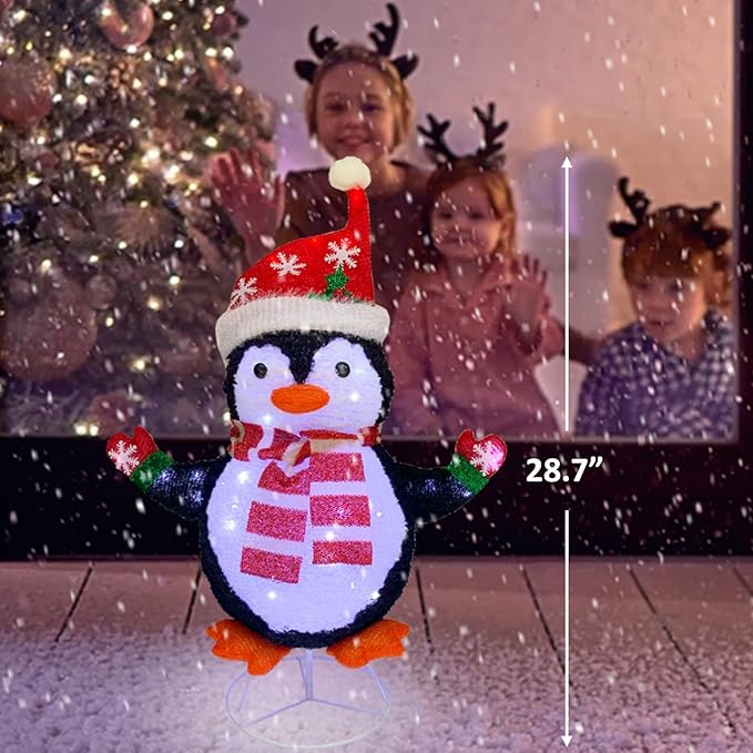 Lighted Penguin Outdoor Christmas Decorations, Pop-Up Christmas Penguin Outdoor Décor Prelit 60 Lights, Collapsible Light Up Red Penguin Christmas Decorations for Home Porch, Yard, Garden-Red