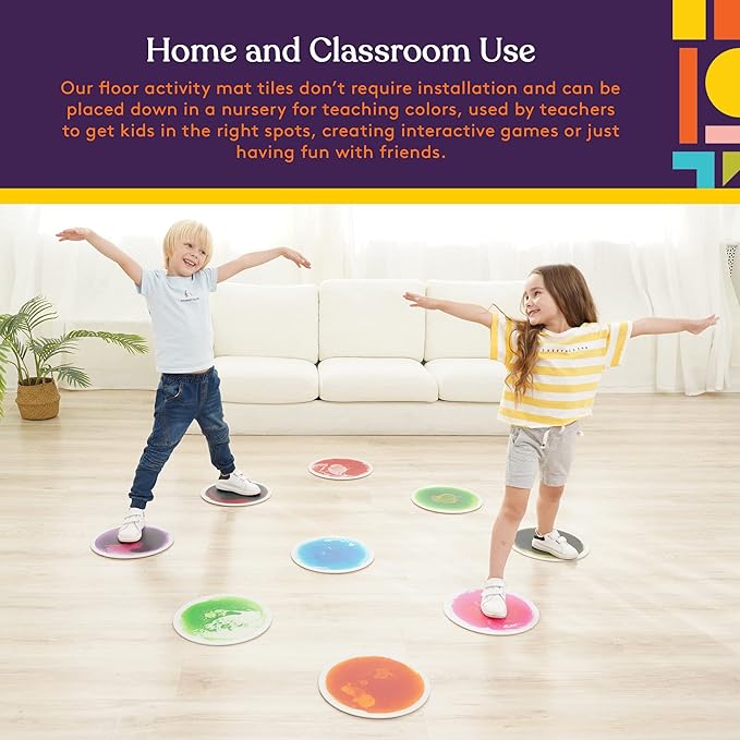 Special Supplies Circle Floor Liquid Tiles for Kids, Set of 9, Colorful Early Learning Activity Mats for Toddlers and Children, Anti-Slip Backing for Active Play, Dance, and Games