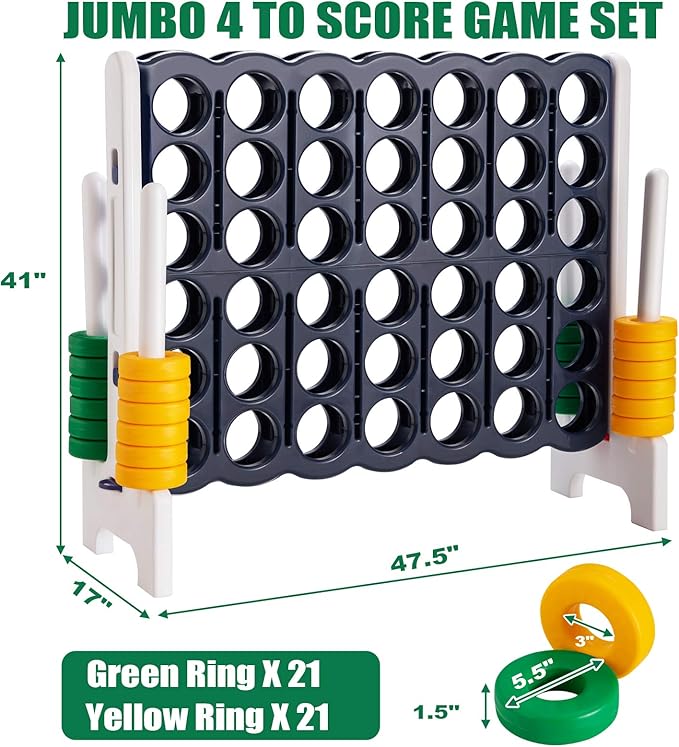 ARLIME Jumbo 4-to-Score Giant Game Set, Backyard Games for Kids & Adults, 4 in A Row W/Quick-Release lever, 42 Build-in Rings Included, Jumbo Size for Outdoor & Outdoor Play