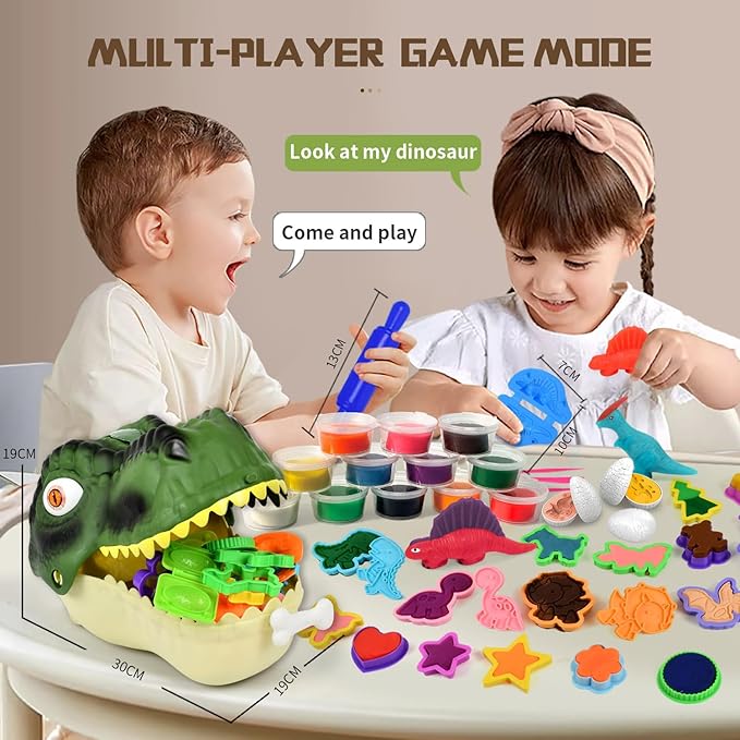 55PCS Dough Play Sets for Kids 3-6, Sliding/Portable Dinosaur Storage Case with Light & Sound, Toddler Play Clay Kit with Dinosaur Modle Eggs, Gift for 3 4 5 6 7 8 Year Old Girls Boys
