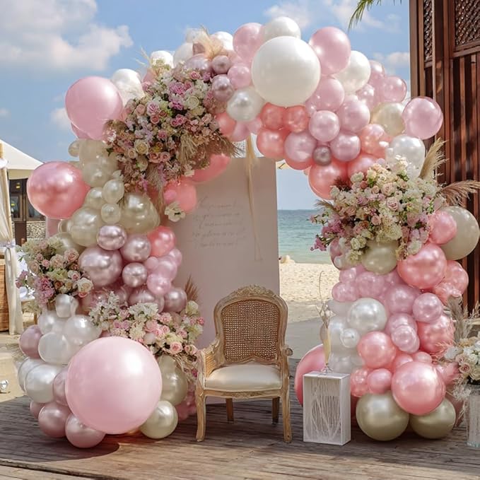 Pearl Pink White Balloon Arch, Double Stuffed Light Pastel Pink White Sand Balloons Dusty Pink Balloon Garland Kit for Wedding Birthday Baby Shower Bridal Decorations