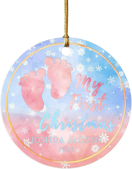 Personalized Photo & Name Baby Christmas Ornament, Baby’s First Christmas Picture Ornament 2025, Xmas Ornament Keepsake Gifts for Babies New Baby Boy Girls