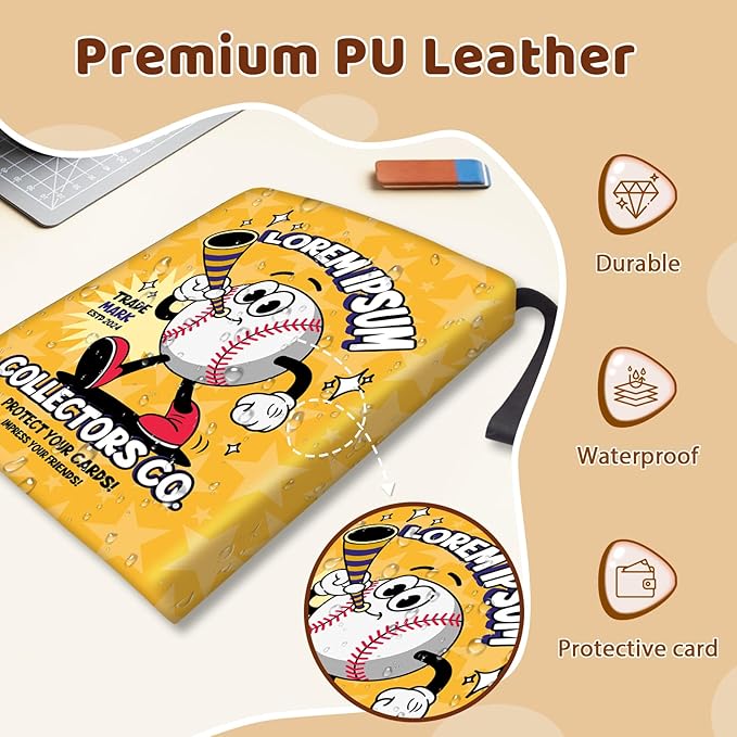 900 Pocket Baseball Card Binder, Trading Card Storage Album with 50 Durable 9-Pocket Pages, Baseball Design on Pocket Card Packs, Christmas Birthday Gifts for Zipper Closure Collector's Album