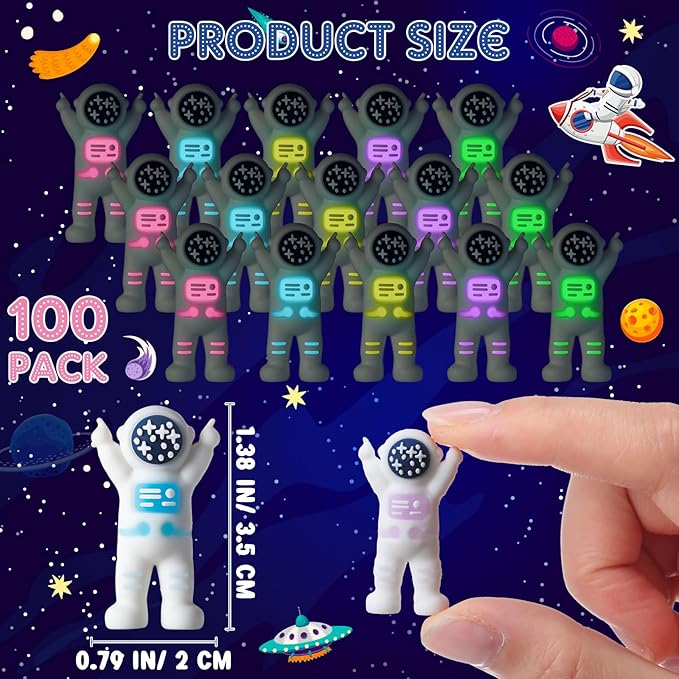 100 Pcs Mini Astronaut Figurines Glow in the Dark Miniature Astronaut Tiny Spaceman Toys for Space Party Piñata Cake Topper Kids School Classroom Prize Gift Hide and Seek (Partial Body Glow)