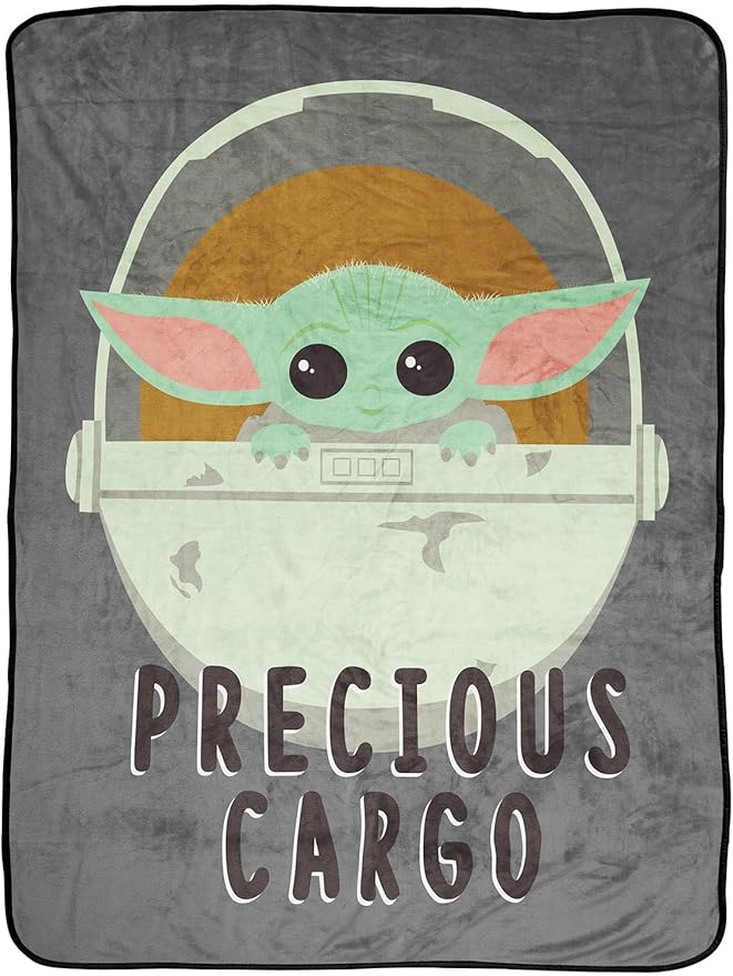 Jay Franco The Mandalorian Kids' Plush 46" x 60" Fleece Throw Blanket - Baby Yoda, Cozy, Fade Resistant for Toddlers to Teens