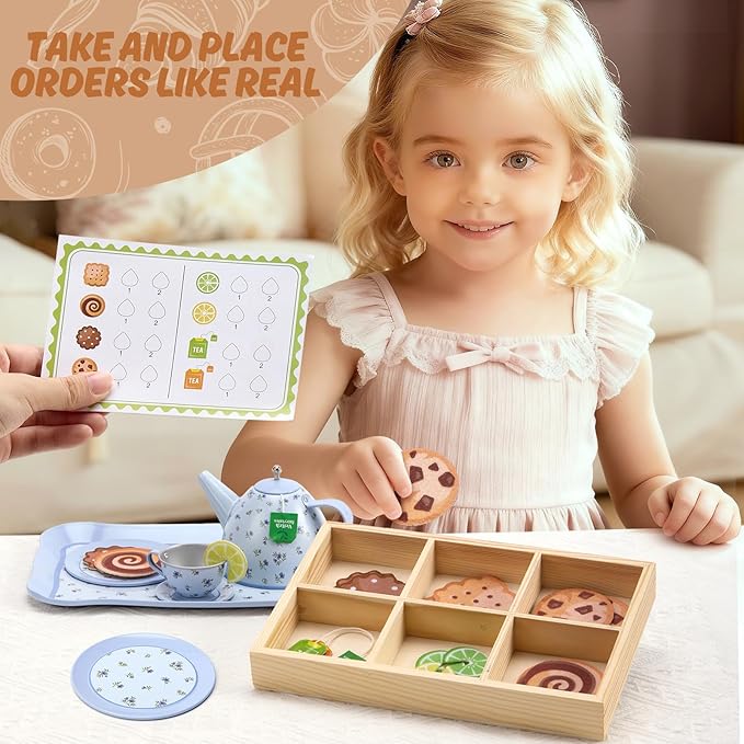 Kids Tea Party Set for Little Girl, Tea Sets for Toddler Pretend Play Food Kitchen Toy Accessories Gift for 3 4 5 6 Years Old Girls Boys (Blue)