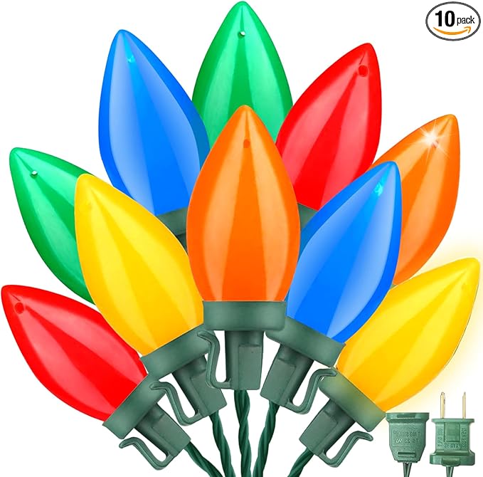 35 LED C9 Christmas Lights, 24.5FT C9 LED Christmas String Lights Vintage Christmas String Lights Plug in Waterproof for Indoor Room Outdoor Party Garden Yard Roof Tree Christmas Decor