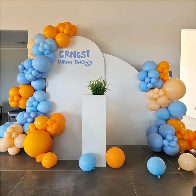 Orange and Blue Balloon Garland Arch Kit, 125pcs Retro Burnt Orange Baby Dusty Fog Blue Beige Ivory White Latex Balloons Arch for Birthday Decor, Boys Baby Shower Wedding Graduation Party Decorations