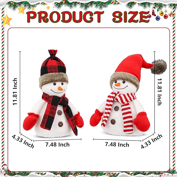 2 Pcs Christmas Table Decorations Christmas Plush Snowman Figurines Xmas Tabletop Ornaments for Home Kitchen Mantel Fireplace Window Sill Xmas Gift Holiday Party Decor