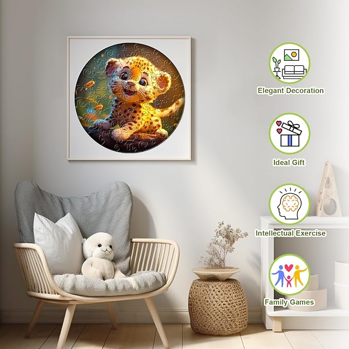 Wooden Jigsaw Puzzles for Kids Ages 3-7, Cute Leopard 50 Pieces Kids Puzzle, Birthday Gift Idea, Toddler Kid Activities Preschool Puzzle Toys - 11.4×11.4 Inches