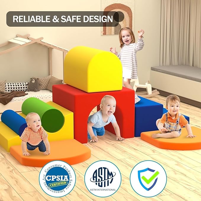 Toddler Climbing Toys Indoor, 8-Piece Colourful Foam Climbing Blocks for Tollders, Soft Play Climbing for Toddlers, Inside Crawling & Sliding Foam Soft Play Set