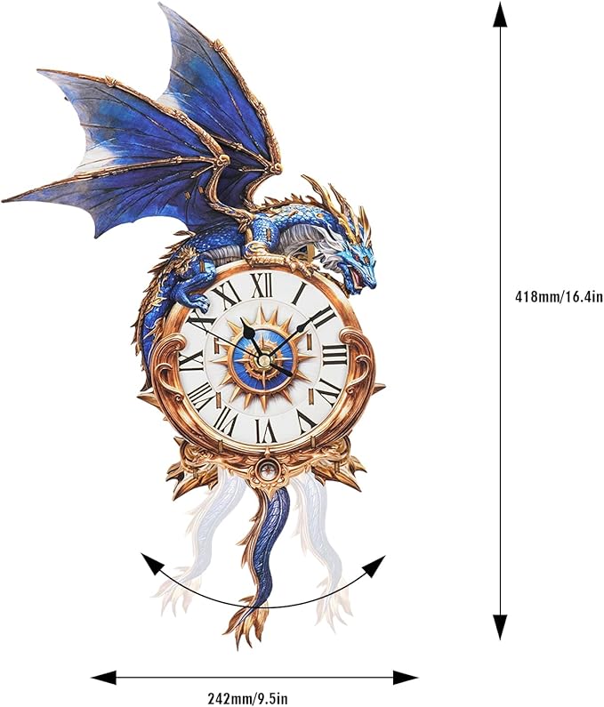 3D Puzzles for Adults Clock-Blue Dragon Design Model Kit-Mechanical DIY Pendulum Clock with Roman Numerals-Desk Home Office Decor Personalized Gift for DIY Lovers