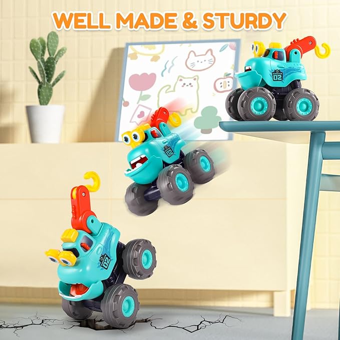 Toys for 1 Year Old Boy, Monster Truck Toys Construction Cars for Toddler 1-3 Crane Truck Dump Excavator Pull Back Car Toddler Toys for Baby 12-18 Months 1 Year Old Boy Gifts for Birthday Xmas