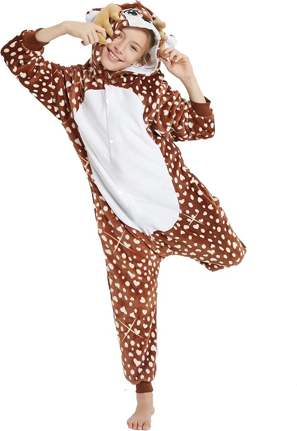 Kid Reindeer Onesie Pajamas Deer Christmas Halloween Costume Boy Girl Animal Onepiece, Dot Deer, 130cm