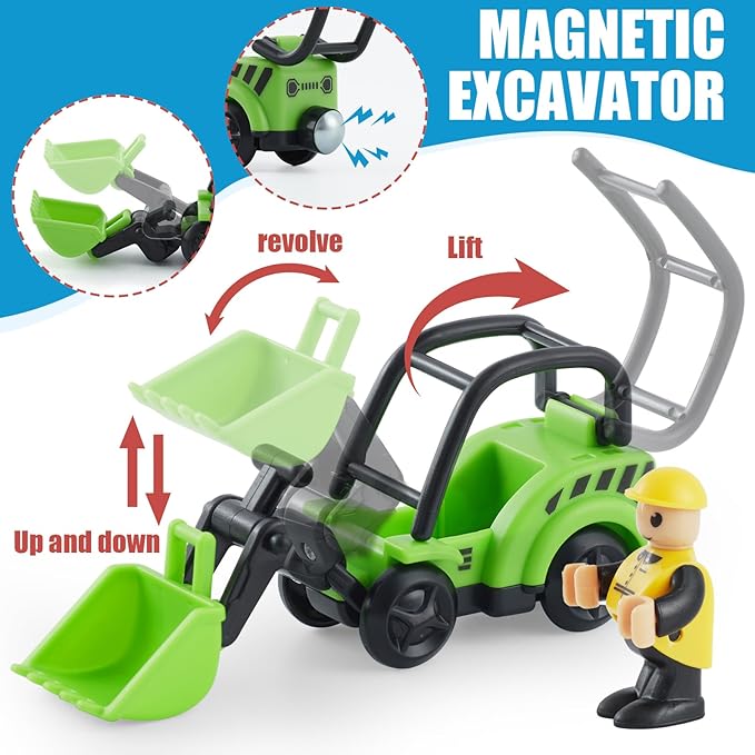 Electric Train Set Toys Wooden Magnetic Cars - Locomotive Auto Forward/Park, Gift for 3 4 5 6 Year Old Toddlers Kids Boys Truck Trains Toy, Compatible with Common Wooden Train Tracks