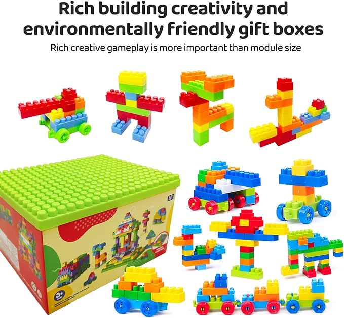 2025 Latest 177 PCS 1 * 1-1 * 3 Inch Large Building Blocks for Toddlers Ages – Brick Set with Cars & Baseplate, Educational STEM Toy for Kids,1 2 3 4 5 6 Blocks (177psc+2 Boards)