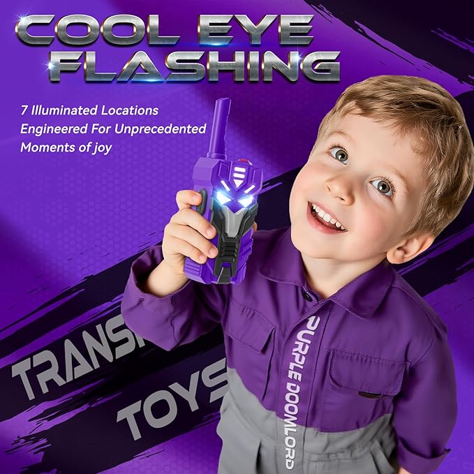 Purple Doomlord Walkie Talkies for Kids 2 Pack Transform Robot - 2500 FT Range, Cool Eyes Lighting, Birthday Gifts for 3-12 Year Olds, Outdoor Camping Toys for Toddlers & Boys Girls