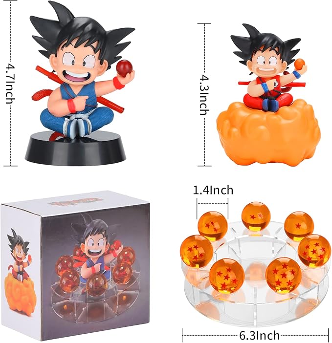 DBZ Dragon Ball Action Figure Toys with 1.4 Inch Crystal Stars Dragon Ball and Transparent Base, Goko Action Figure with Gift Box for Birthday Gifts