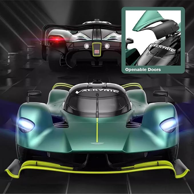 Voltz Toys 1/14 Scale Le Mans RC Car Licensed Aston Martin Valkyrie AMR Pro Remote Control Toy Car Model for Kids and Adults with Open Doors and Lights Gift for Kids and Adult (Dark Green)
