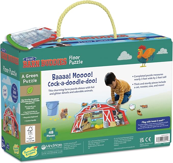 Peaceable Kingdom Shiny Barn Buddies Floor Puzzle - Farm Animal Puzzle for Kids Ages 3 and Up